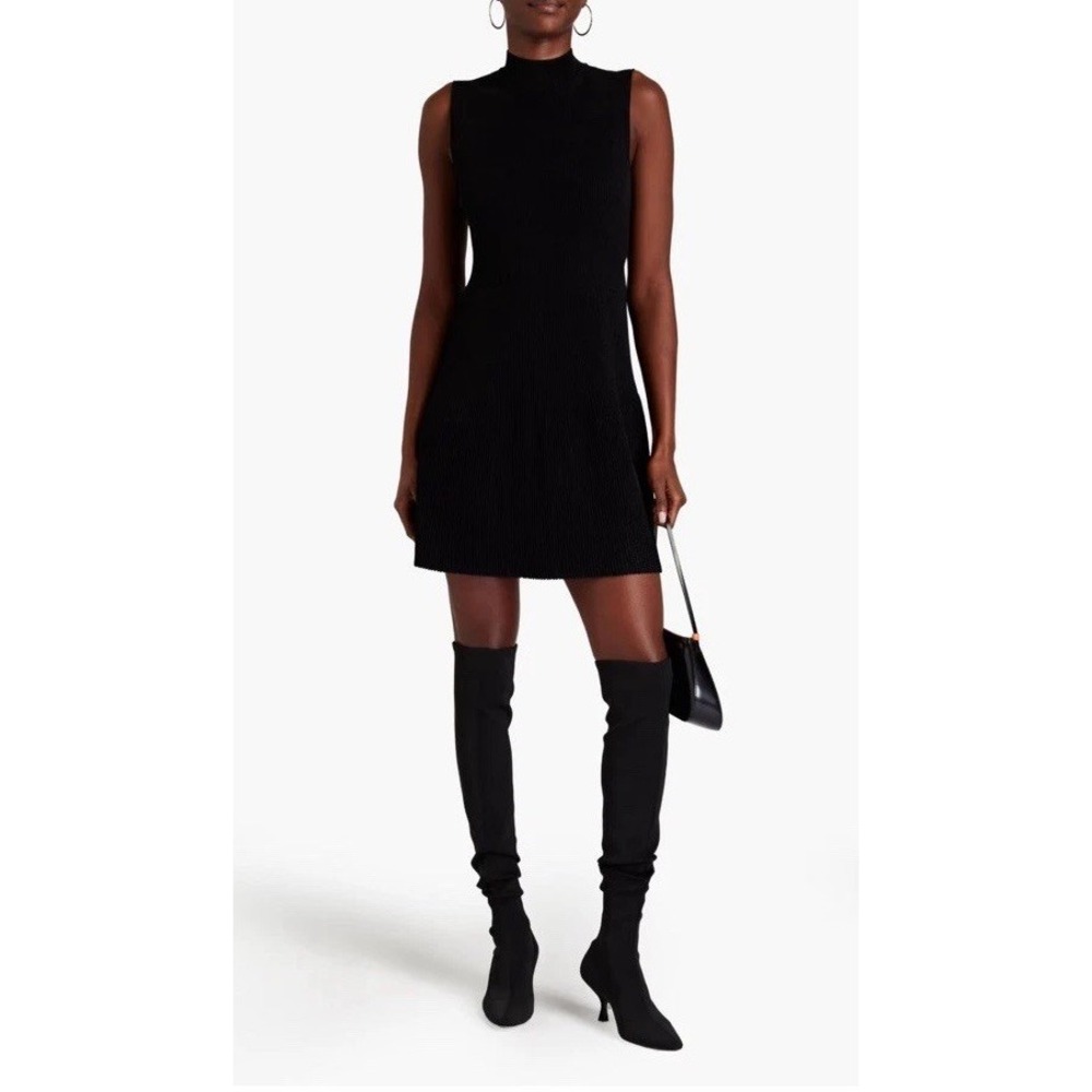 THEORY Cutout keyhole back metallic ribbed-knit mini dress Black Size Small NWOT